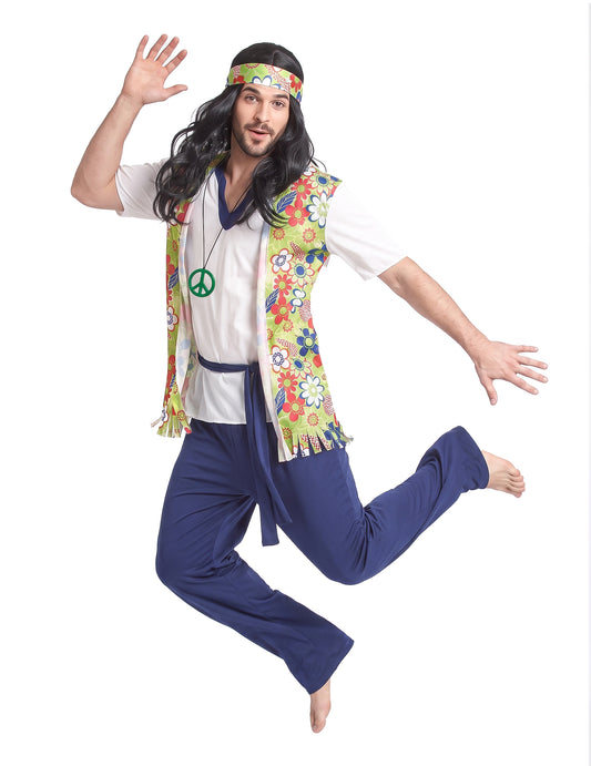 Disfarce de hippie azul para homem