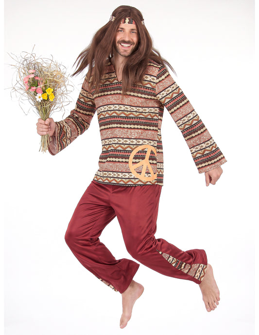 Disfarce hippie em bordeaux para homem