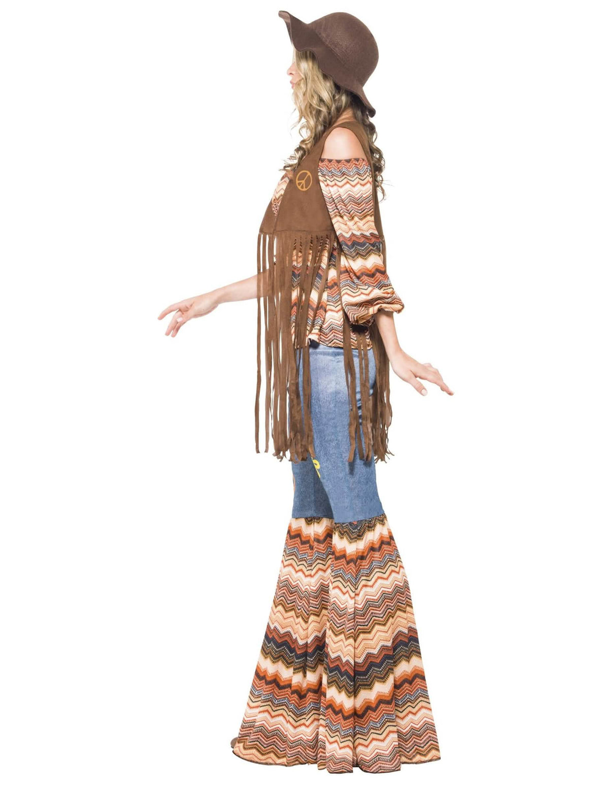 Vista de perfil do disfarce hippie Harmonia para mulher