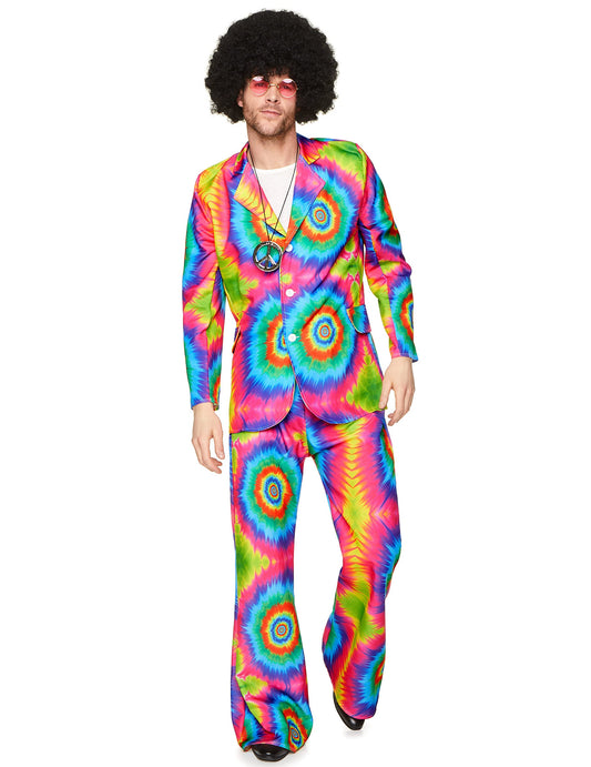 Vue de face du déguisement hippie psychédélique pour homme