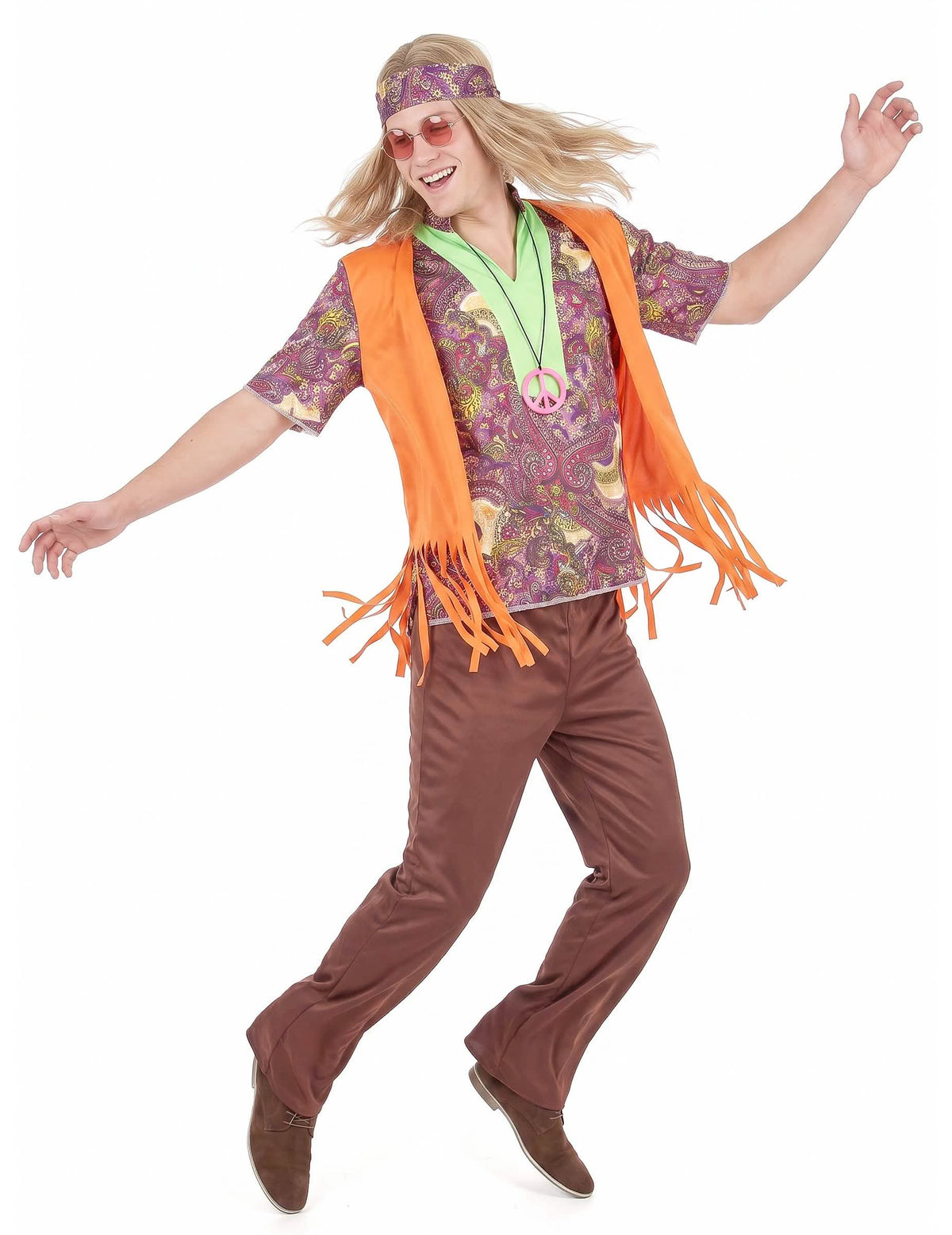 Disfarce hippie cor-de-rosa e castanho homem
