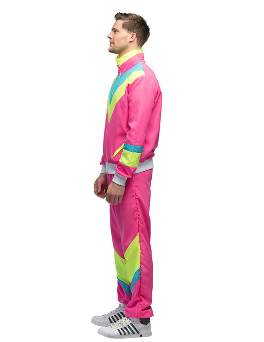 Fato de treino de corrida retro cor-de-rosa néon para homem