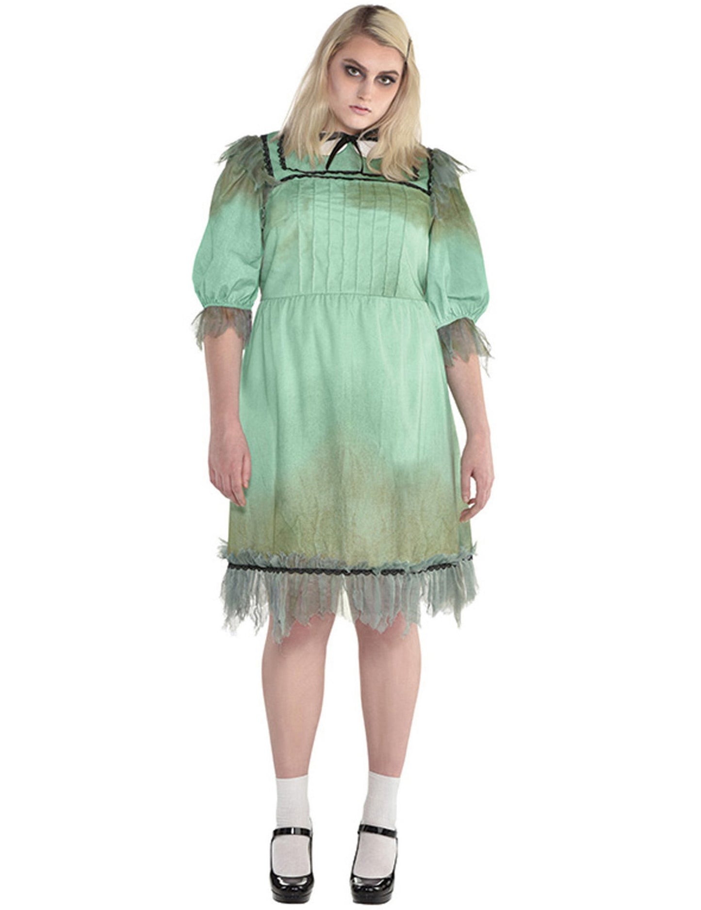 Déguisement jumelle terrifiante pour femme vert avec aspect sali