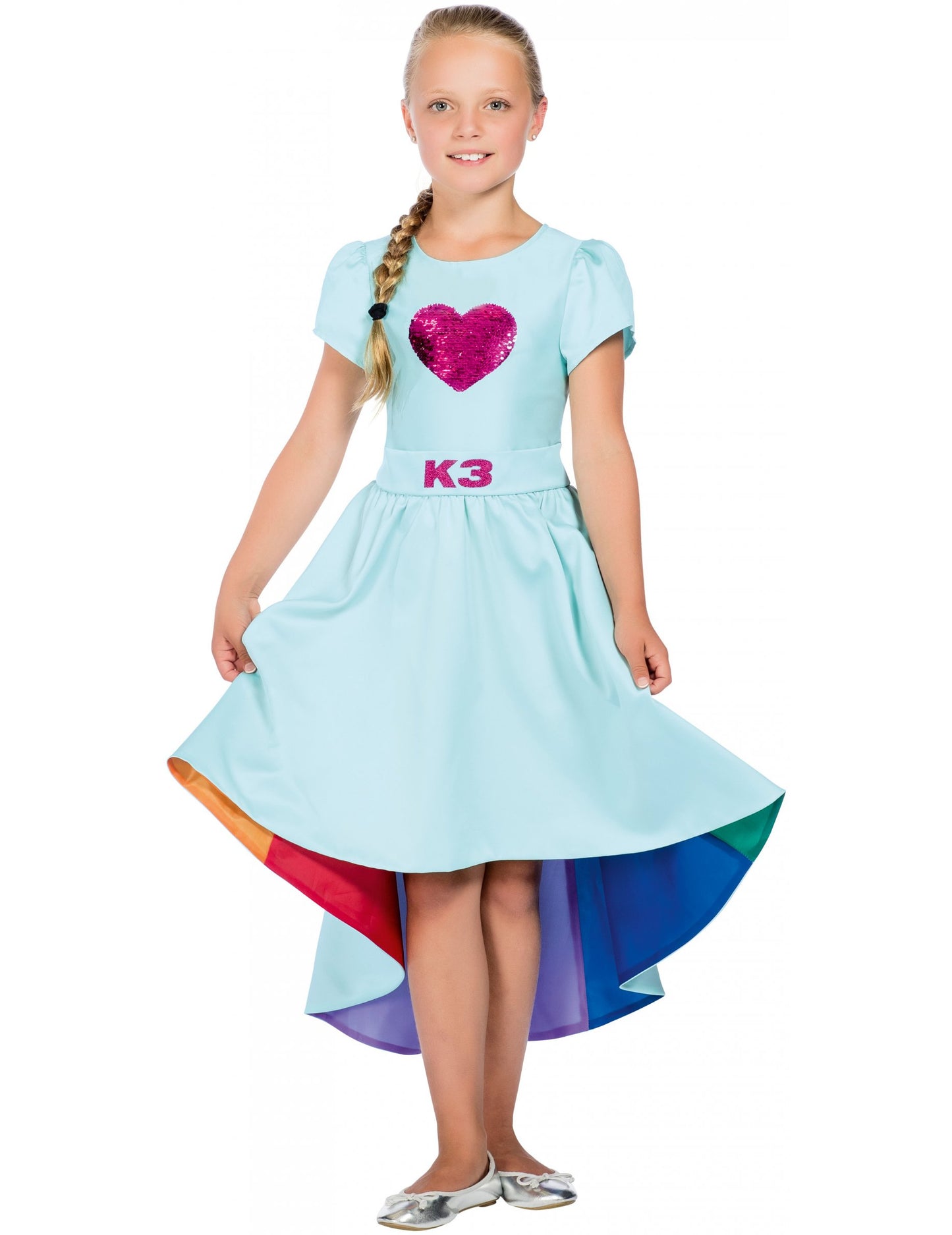 Déguisement K3 Love Cruise pour fille bleu ciel avec cœur rose à paillettes