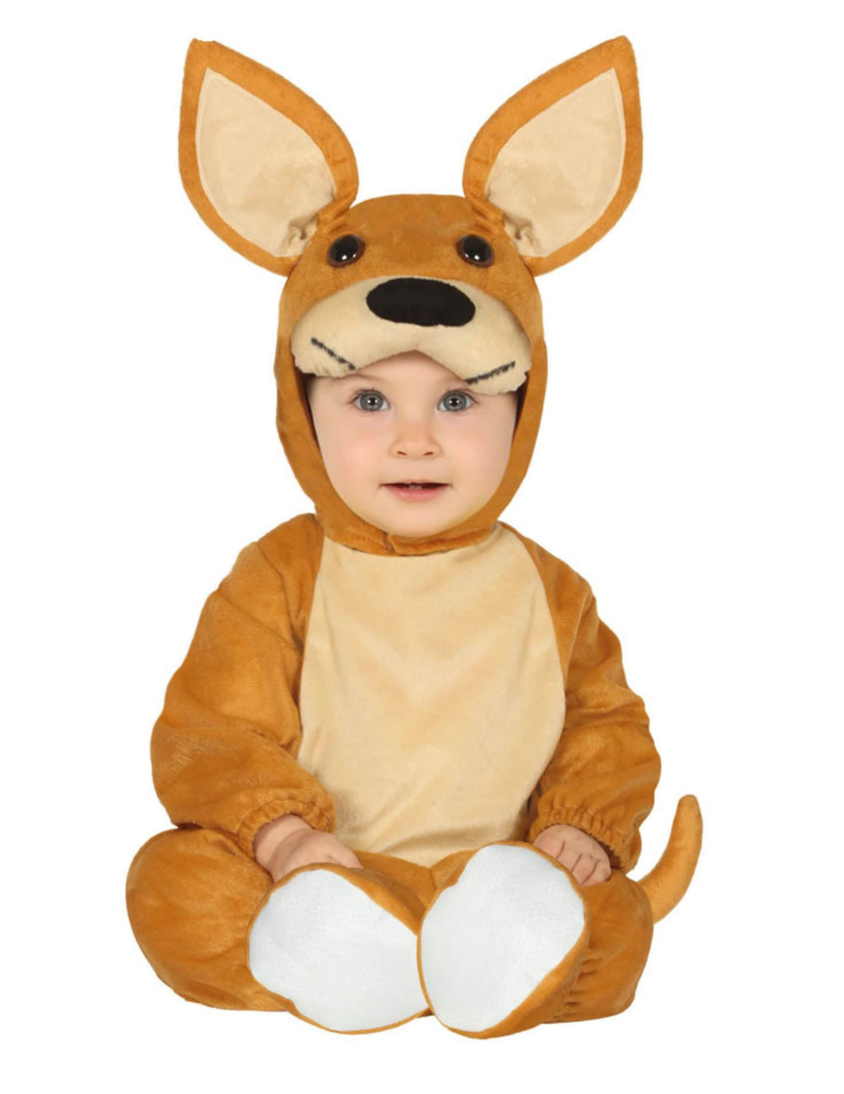 Fato de canguru para bebé castanho e bege com capuz