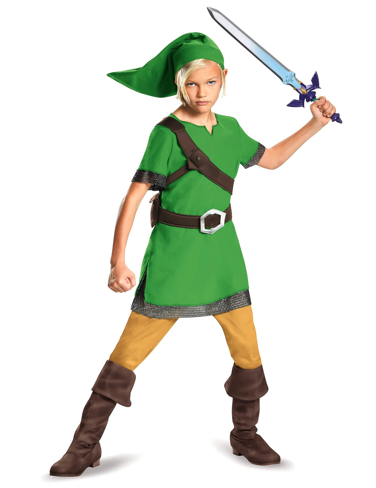 Disfarce clássico Link Zelda™ para criança verde com boné e cinto