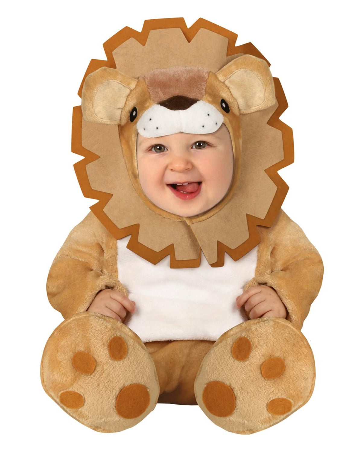 Fato de leão para bebé bege e castanho em peluche com crina