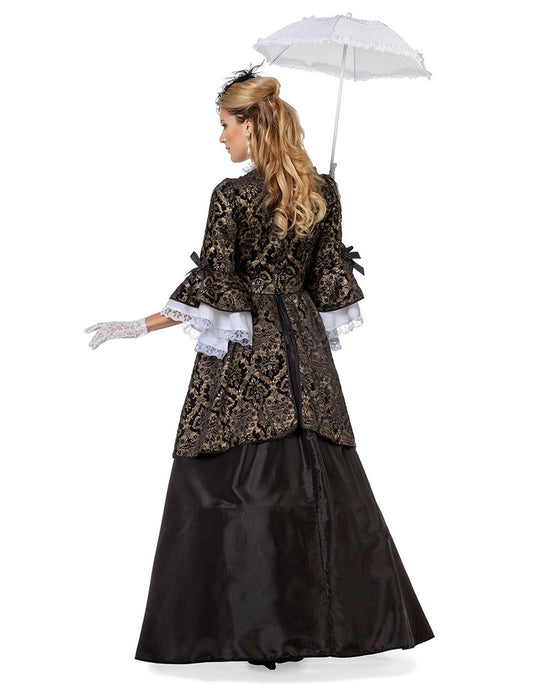 Fato de marquesa preto e dourado para mulher