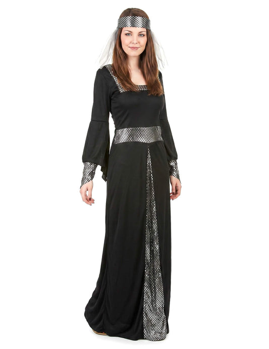 Disfarce medieval preto mulher