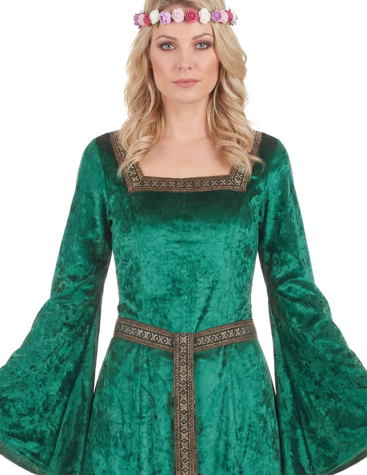 Disfarce medieval verde efeito veludo mulher