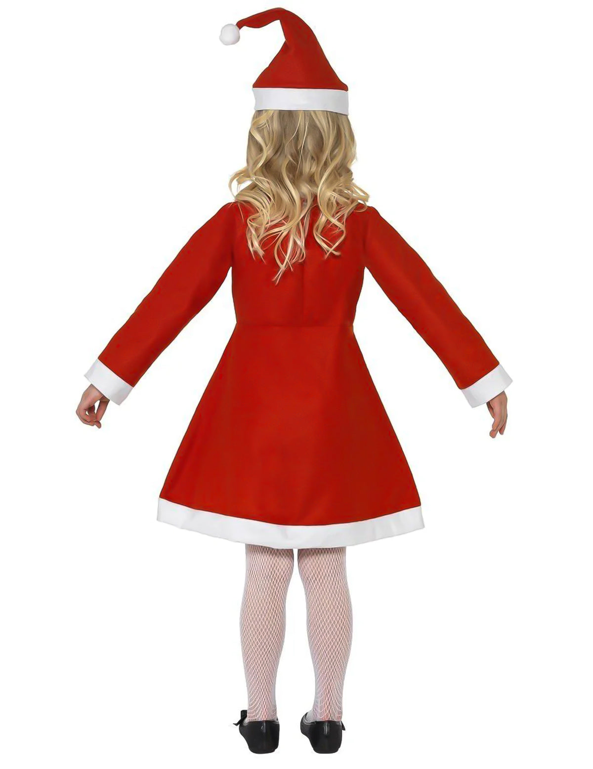 Vue de dos du déguisement Mère Noël robe pompons fille