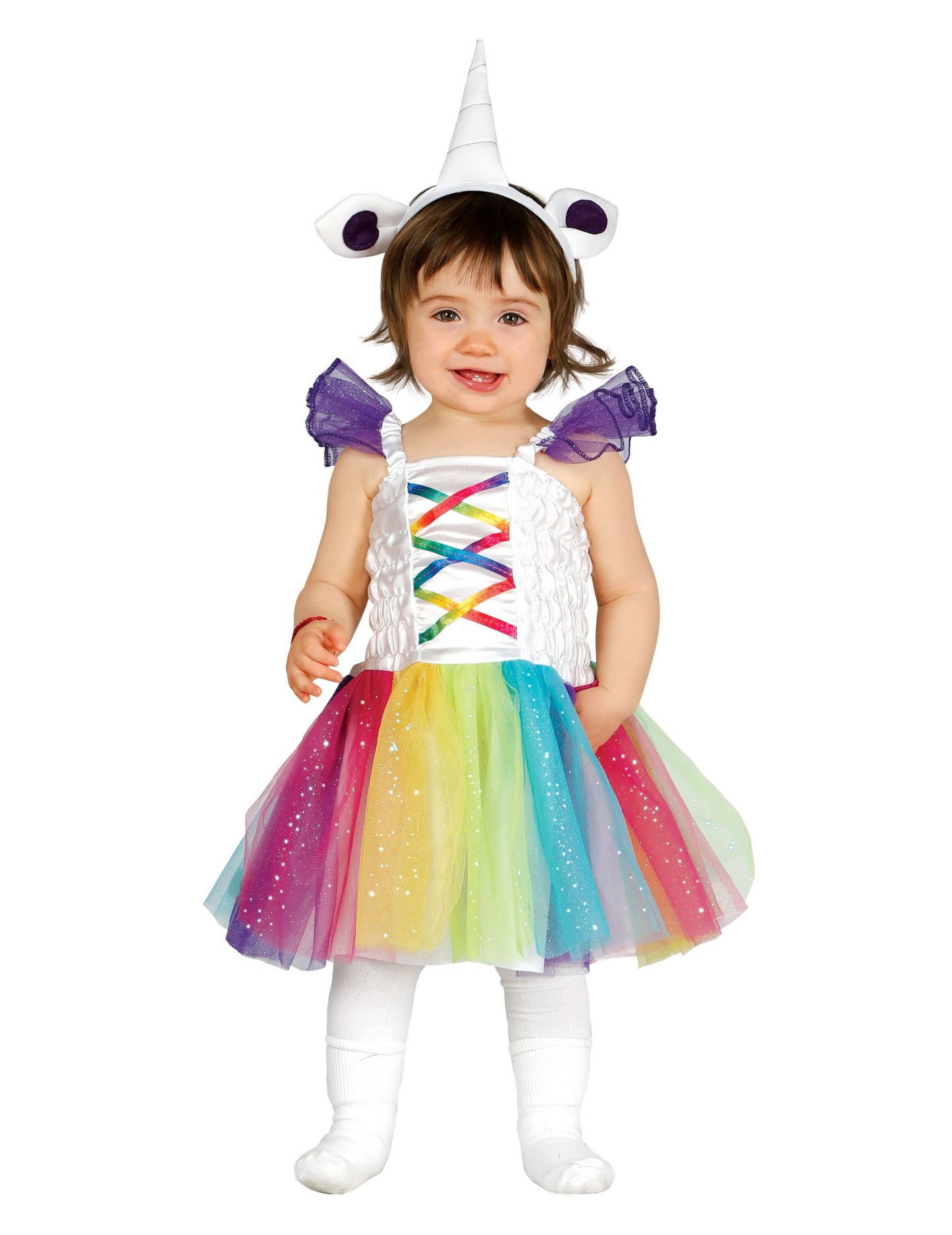 Déguisement de licorne pour bébé blanc et arc-en-ciel avec serre-tête