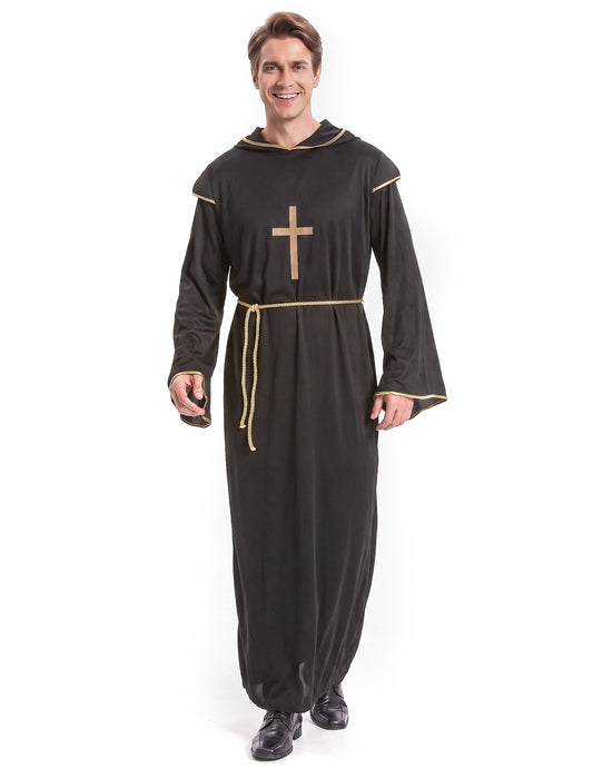 Disfarce de monge homem preto e dourado