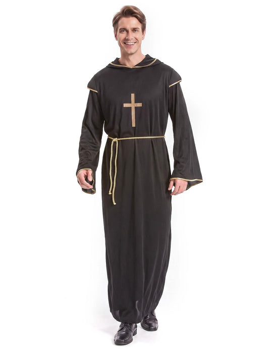 Disfarce de monge homem preto e dourado