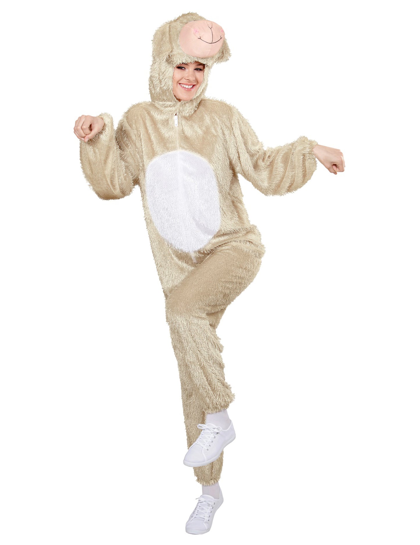 Vue de face du déguisement de mouton pour adulte