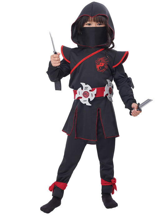 Vue avec poignards et masque du déguisement ninja luxe pour fille