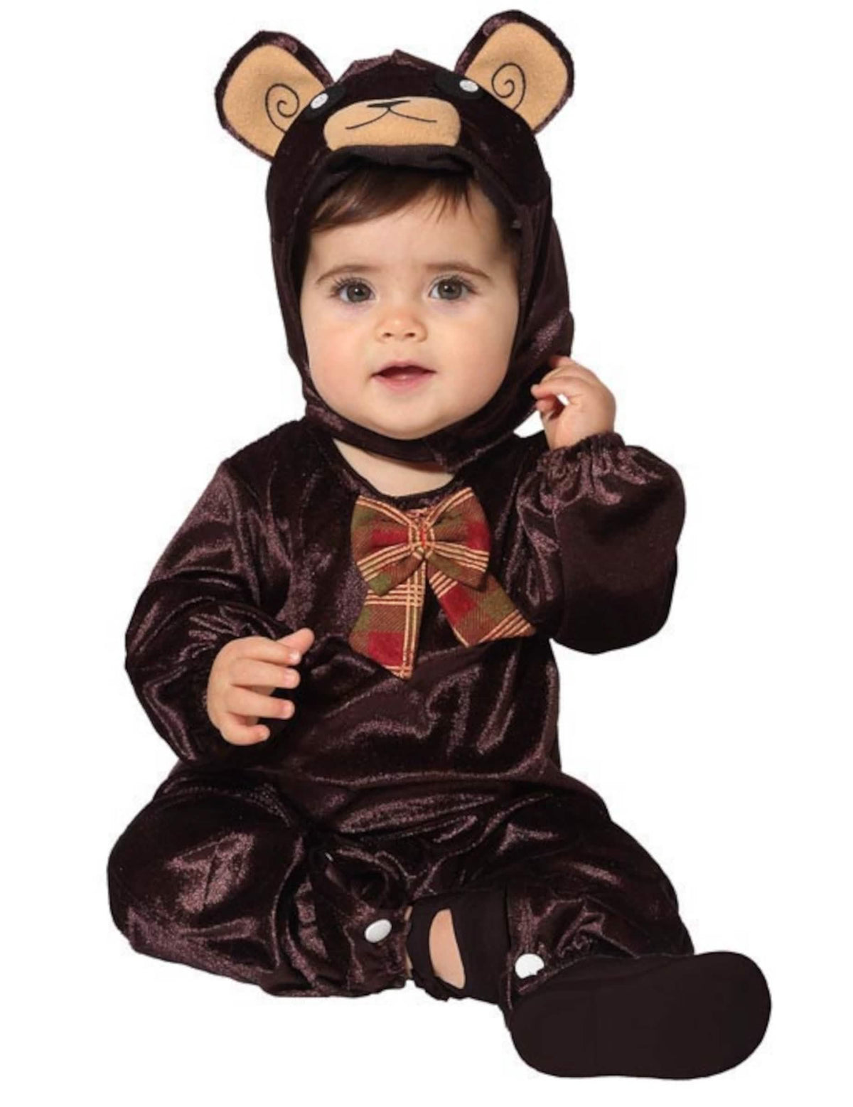 Déguisement d'ourson pour bébé marron avec capuche et nœud papillon