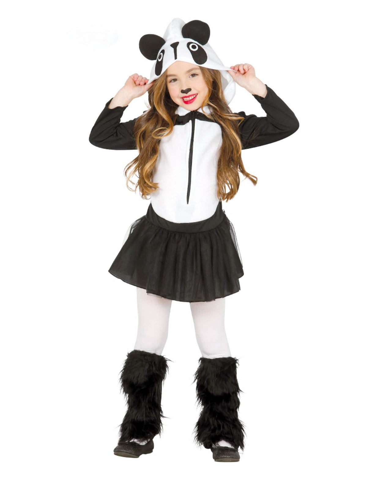 fato de panda com tutu para menina preto e branco