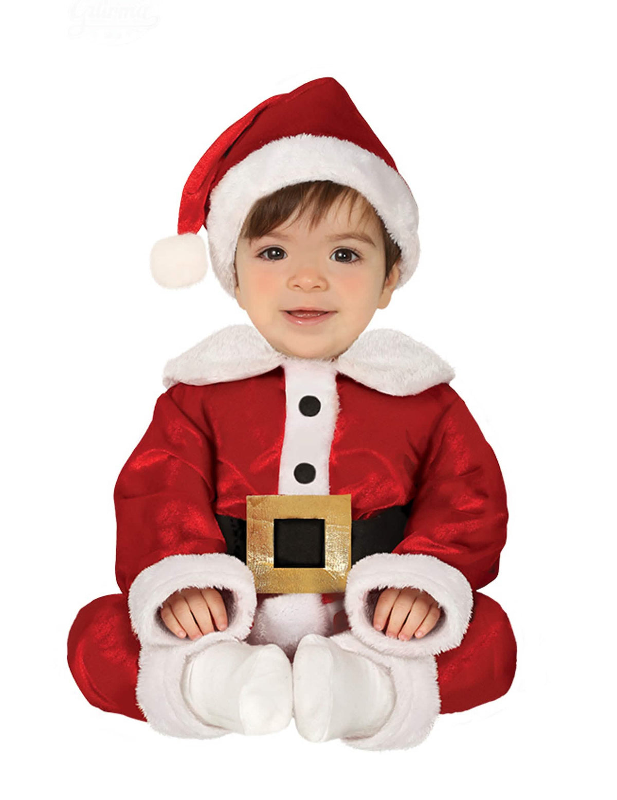 Disfarce de pai natal de luxo para bebé vermelho e branco com gorro e cinto dourado