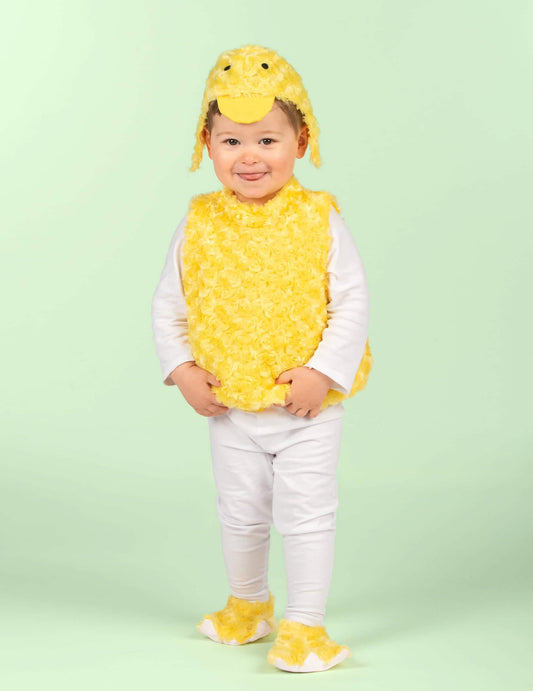 Vue de face du déguisement de petit canard peluche