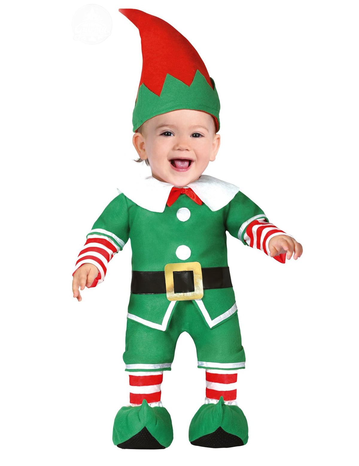 Déguisement petit lutin de Noël pour bébé vert et rouge à rayures