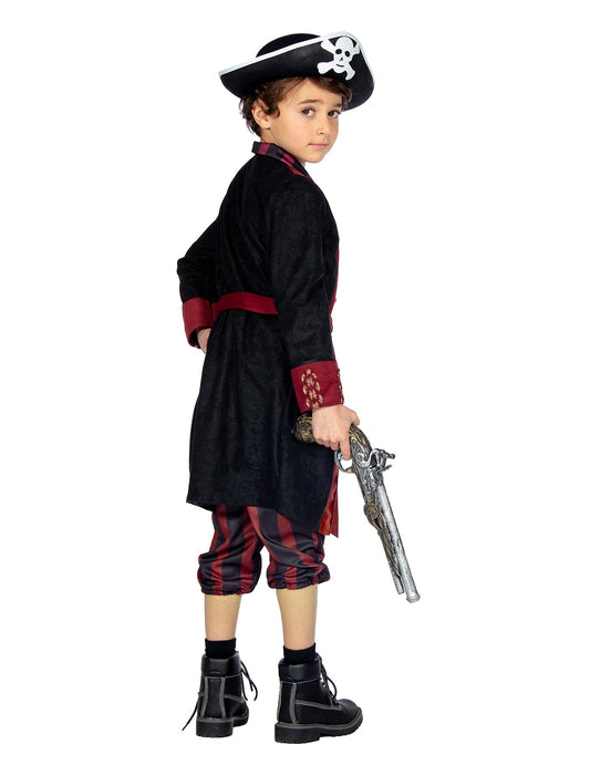 Fato de pirata bordô e preto para rapaz