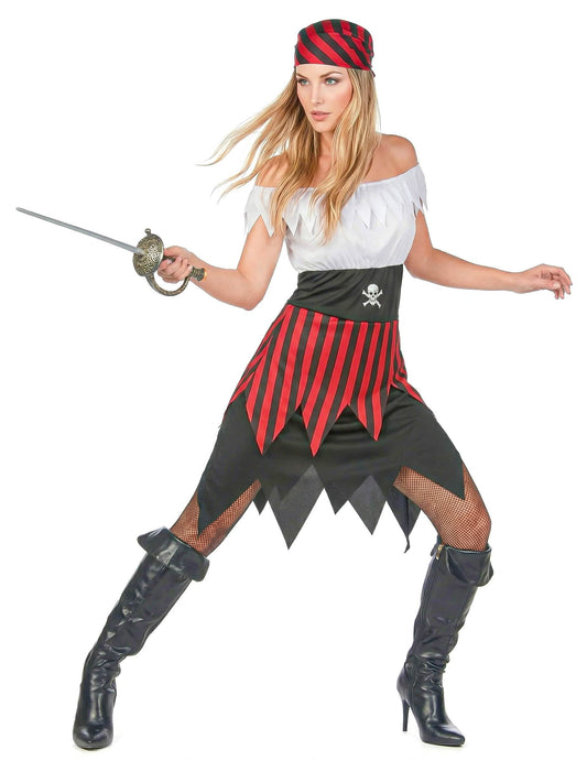 Disfarce de pirata vestido recortado mulher