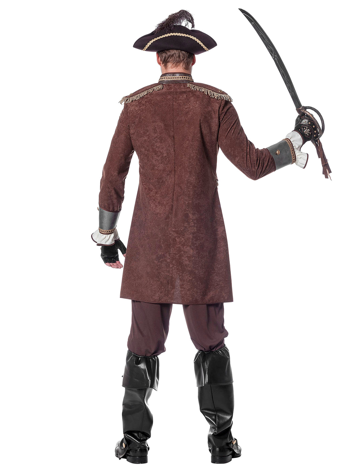 Fato de pirata de luxo prateado e castanho para homem