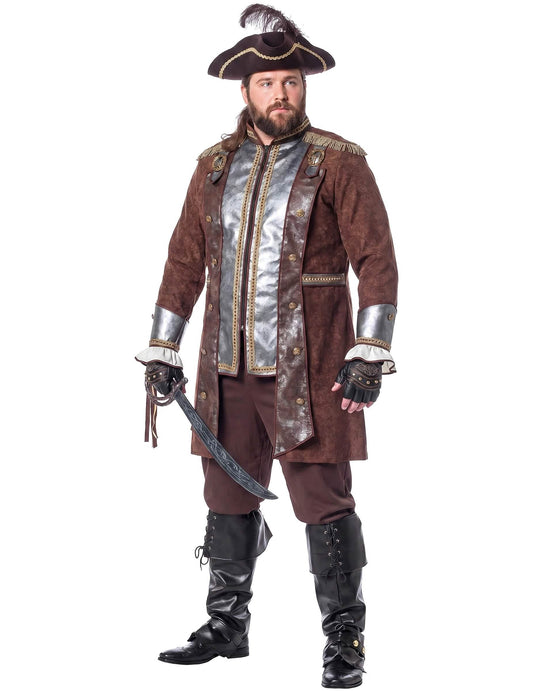 Fato de pirata de luxo prateado e castanho para homem