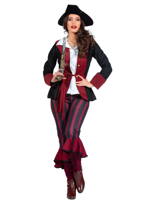Fato de pirata preto e bordô luxo mulher