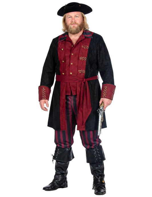 Fato de pirata preto e bordeaux de luxo para homem