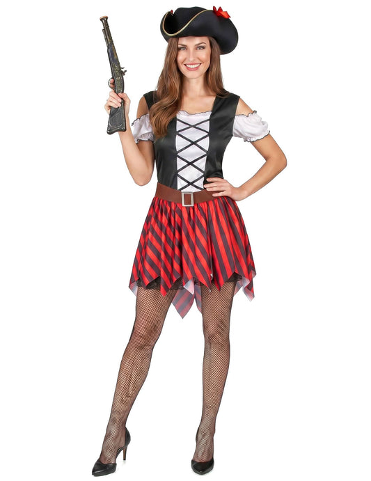 Disfarce pirata listrado vermelho e preto - mulher