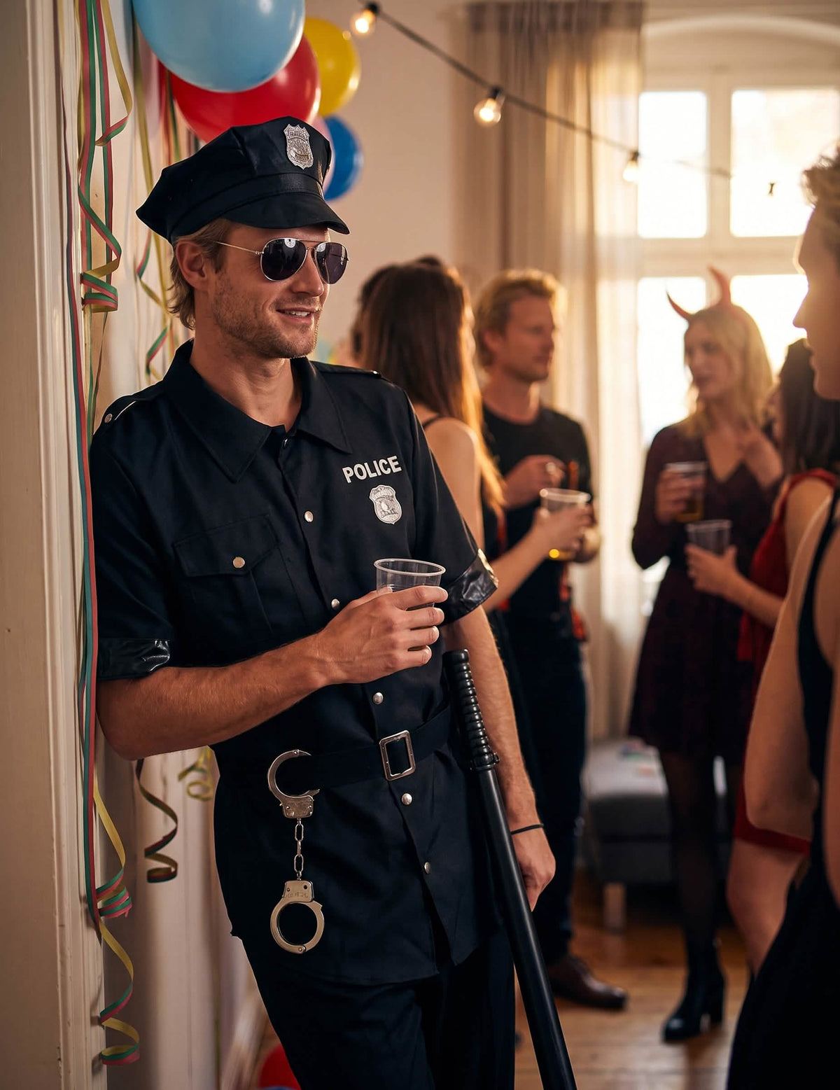 Disfarce de polícia preto para homem