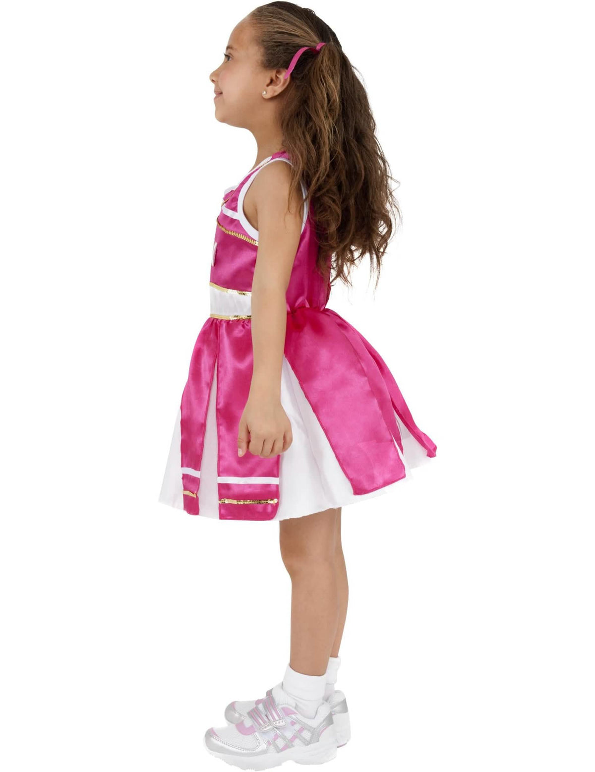 Vista de perfil do disfarce de pompom girl menina