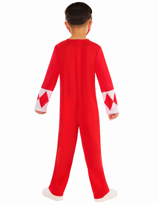 Vue de dos du déguisement Power Ranger rouge pour enfant