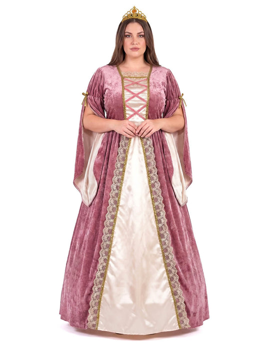 Disfarce de Princesa Medieval Rosa e Branco Tamanho Grande Mulher