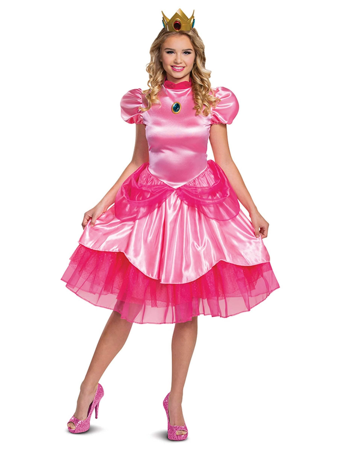 Vue du costume de la Princesse Peach du déguisement de couple Mario et Princesse Peach