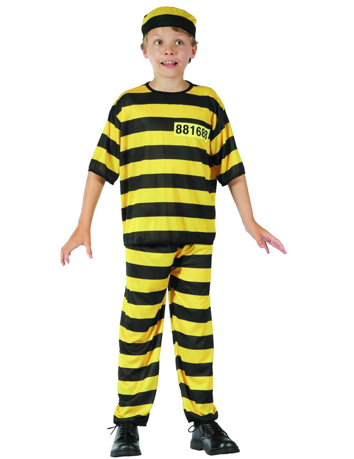 Fato de prisioneiro para menino amarelo e preto às riscas