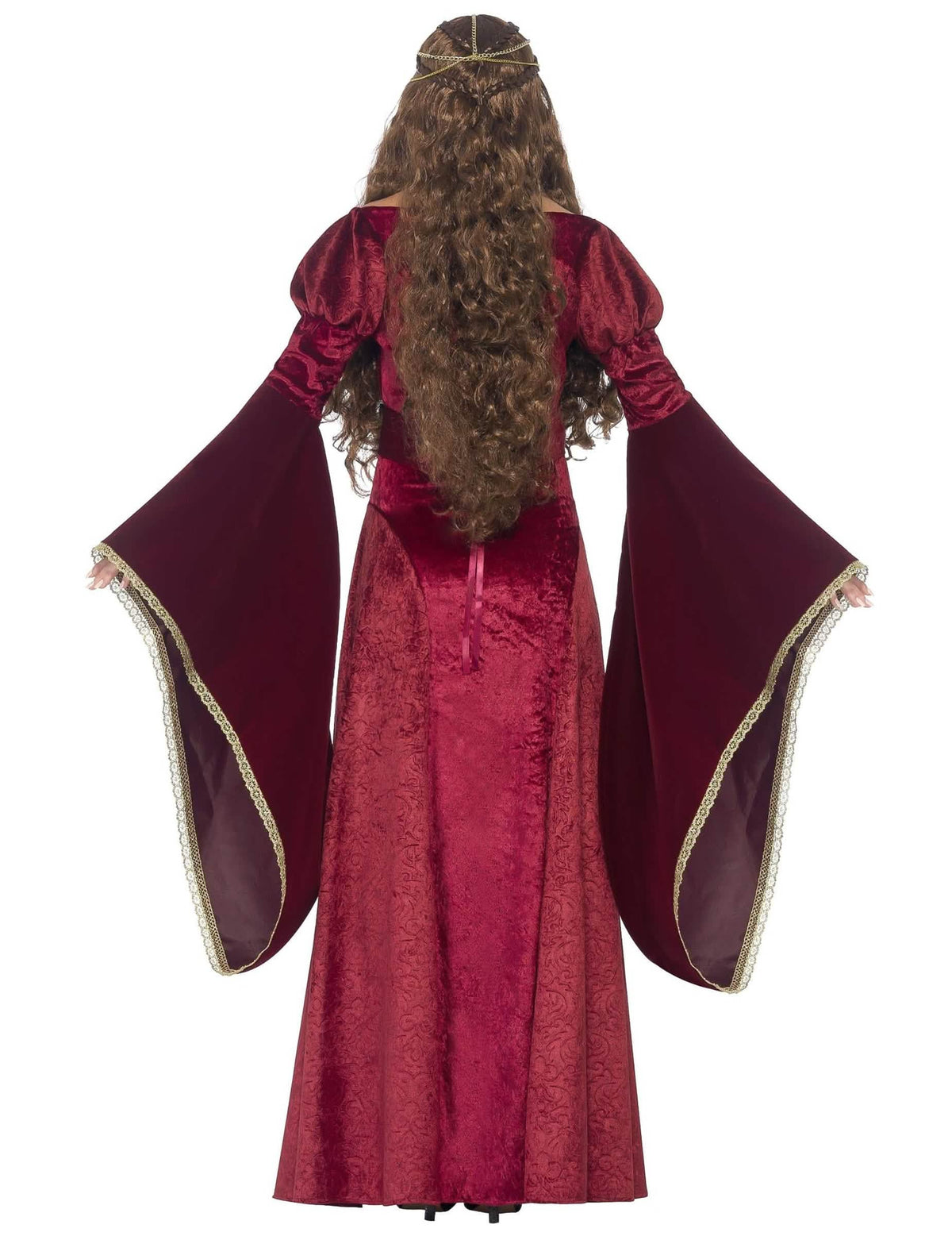 Vista traseira do fato de rainhas medieval