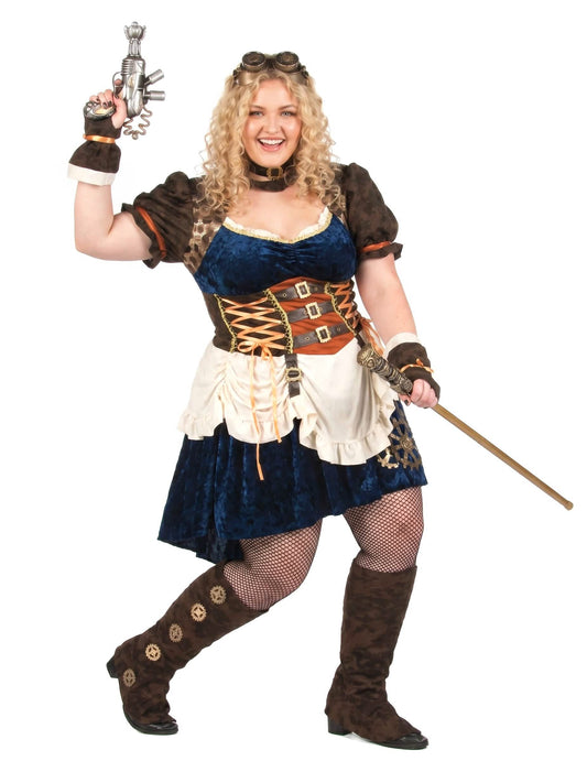 Disfarce futurista retro steampunk para mulher tamanho grande
