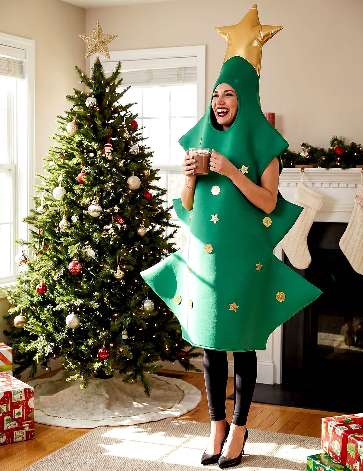 Disfarce pinheiro de Natal 3D adulto