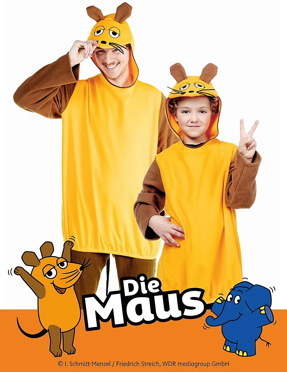 Vue de face du déguisement souris Die Maus porté par un enfant et un adulte