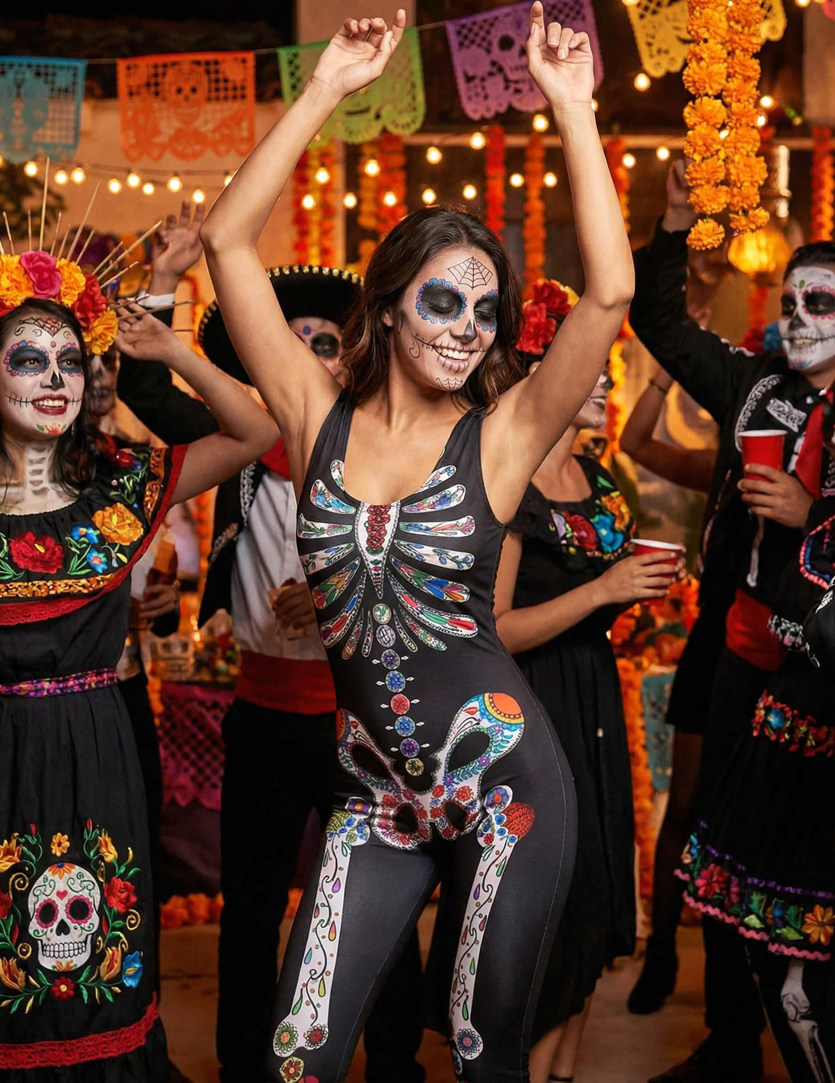 Encenação festiva do disfarce de esqueleto Dia de los muertos