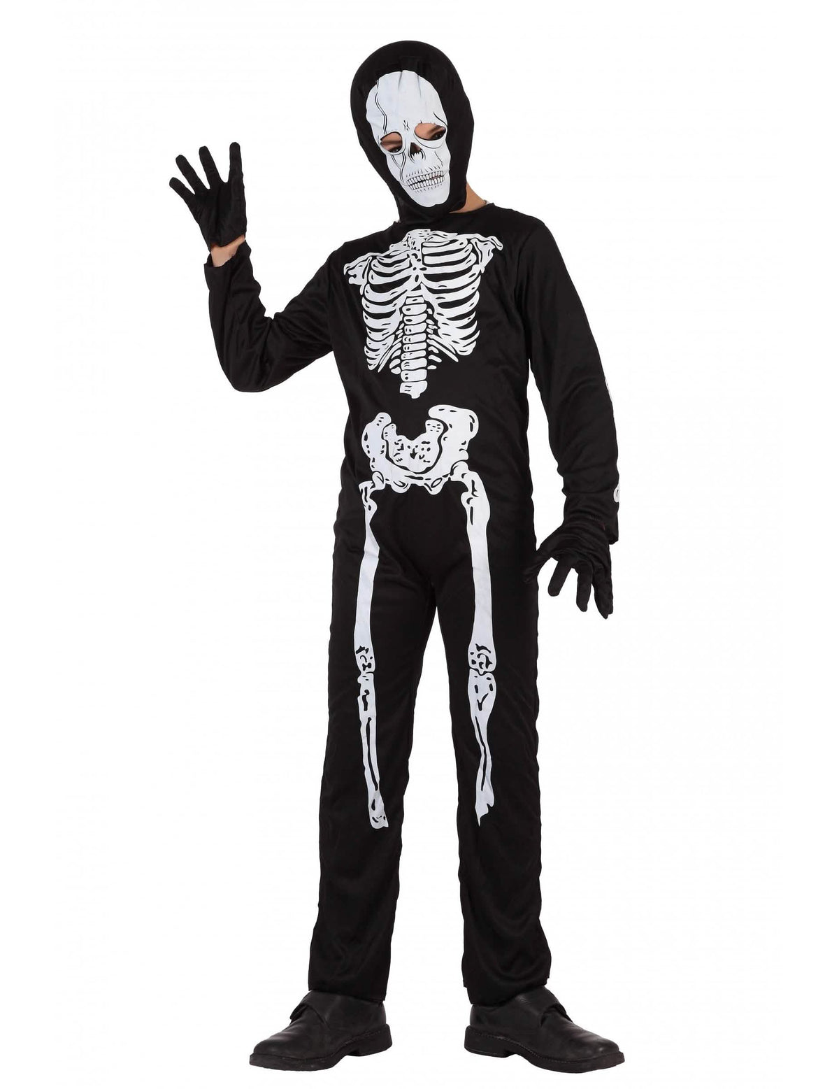 Déguisamento de esqueleto halloween para criança preto e branco