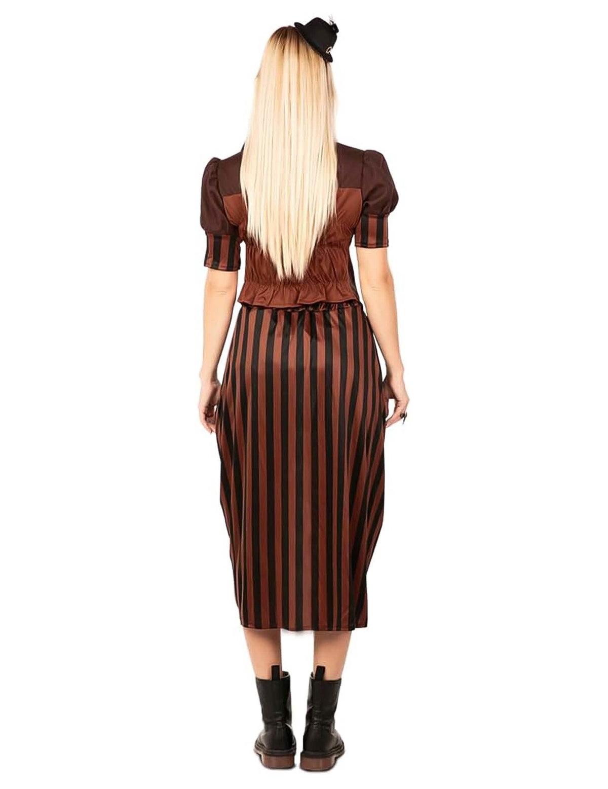 Vista traseira do disfarce steampunk para mulher