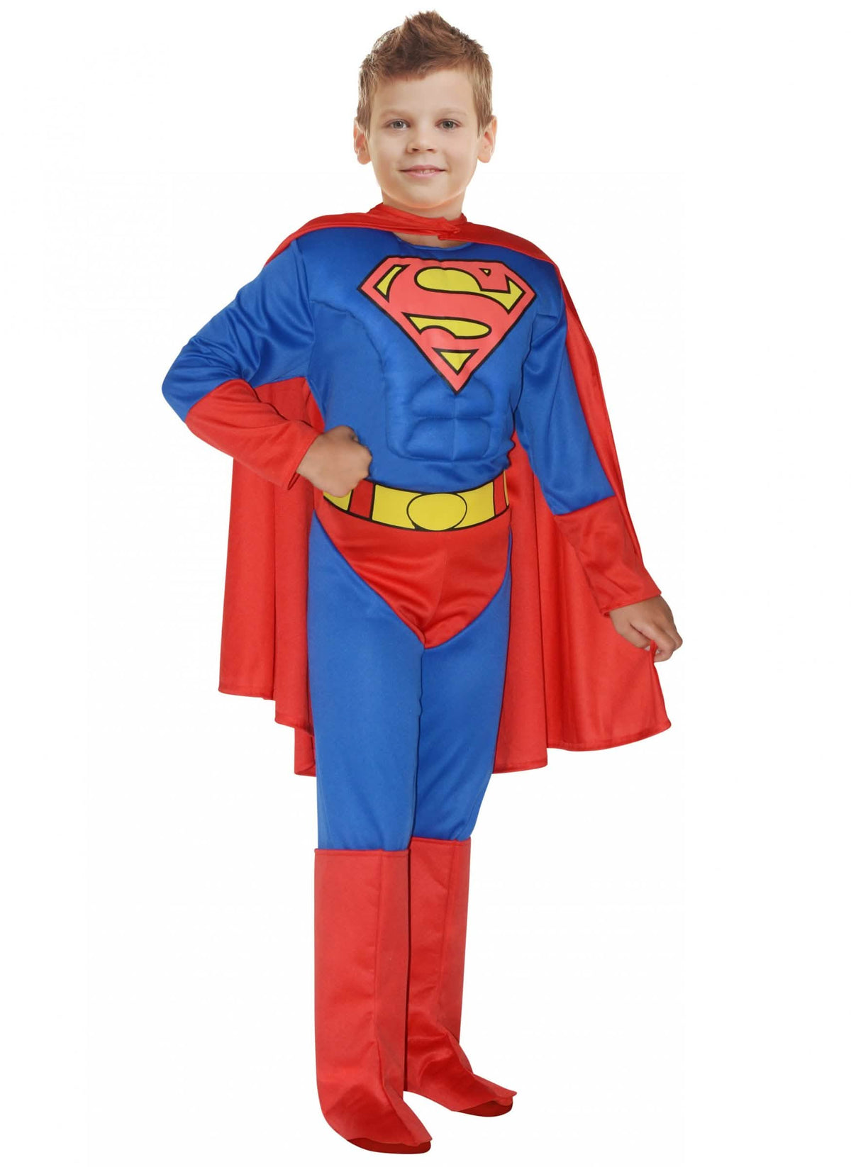 Vista de costas do disfarce de Superman musculado para menino