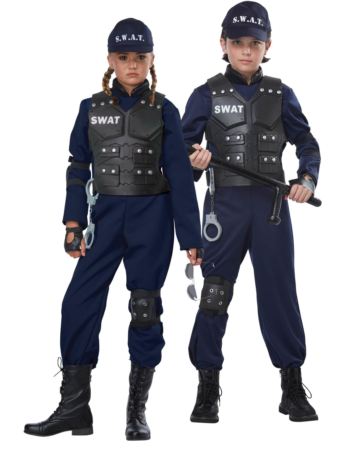 Detalhe do colete e dos acessórios do disfarce SWAT luxo para criança