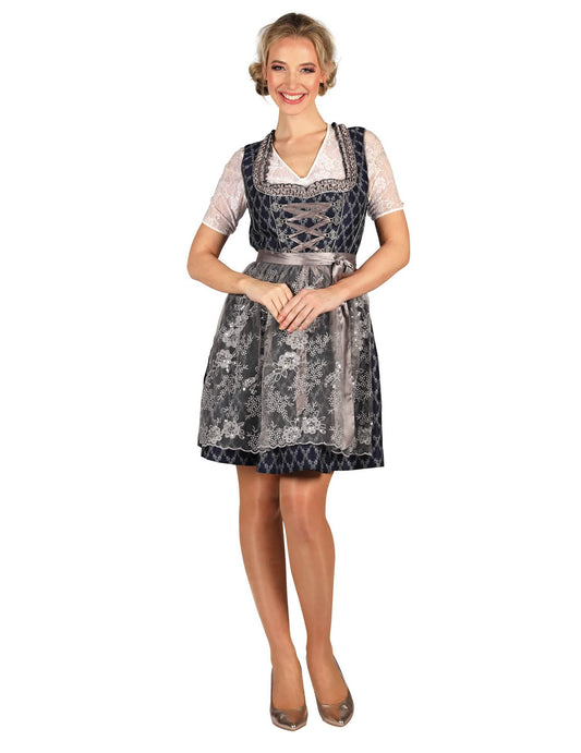 Fato tradicional bávaro azul e prata premium para mulher