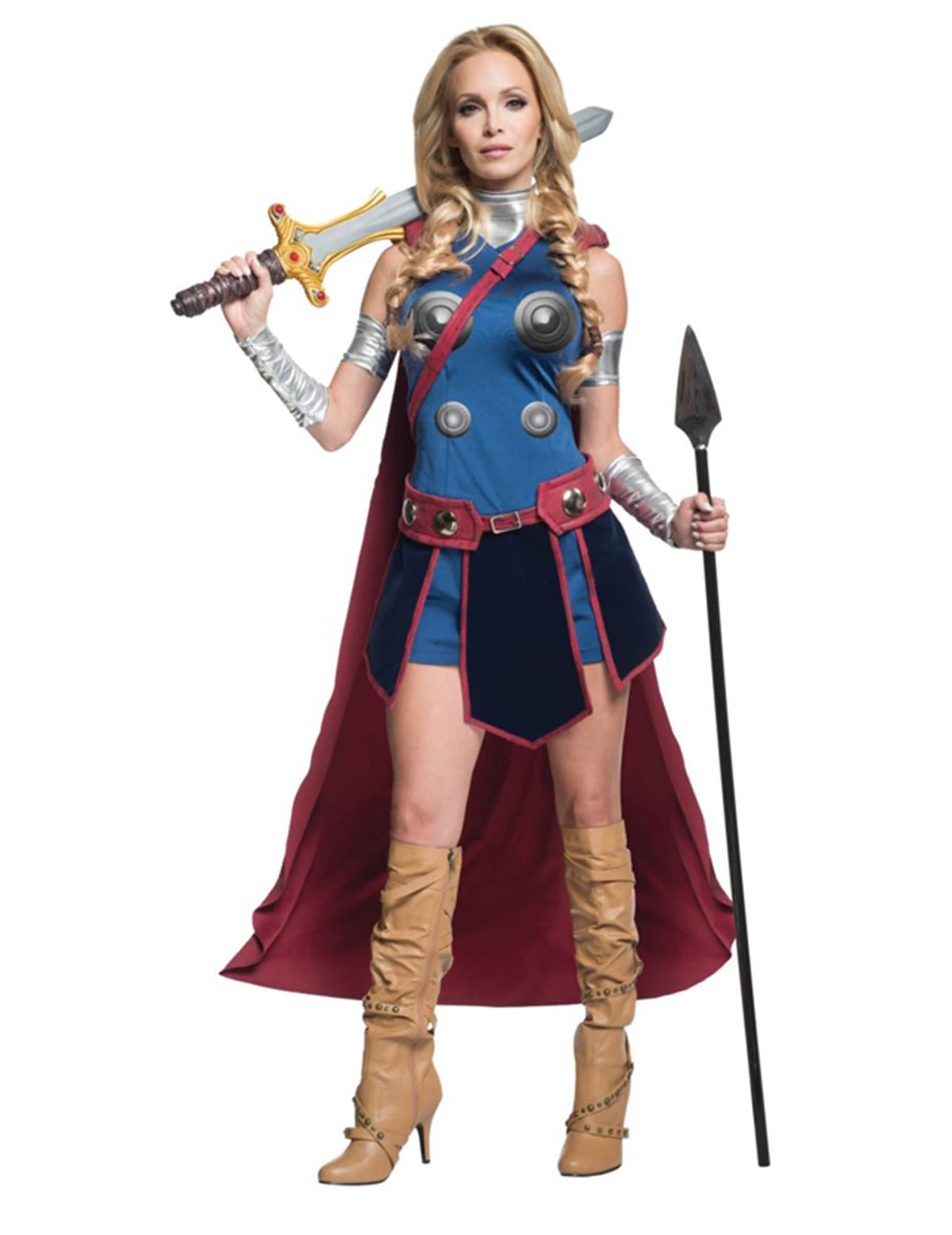 Fato de Valkyrie™ para mulher azul e vermelho com capa