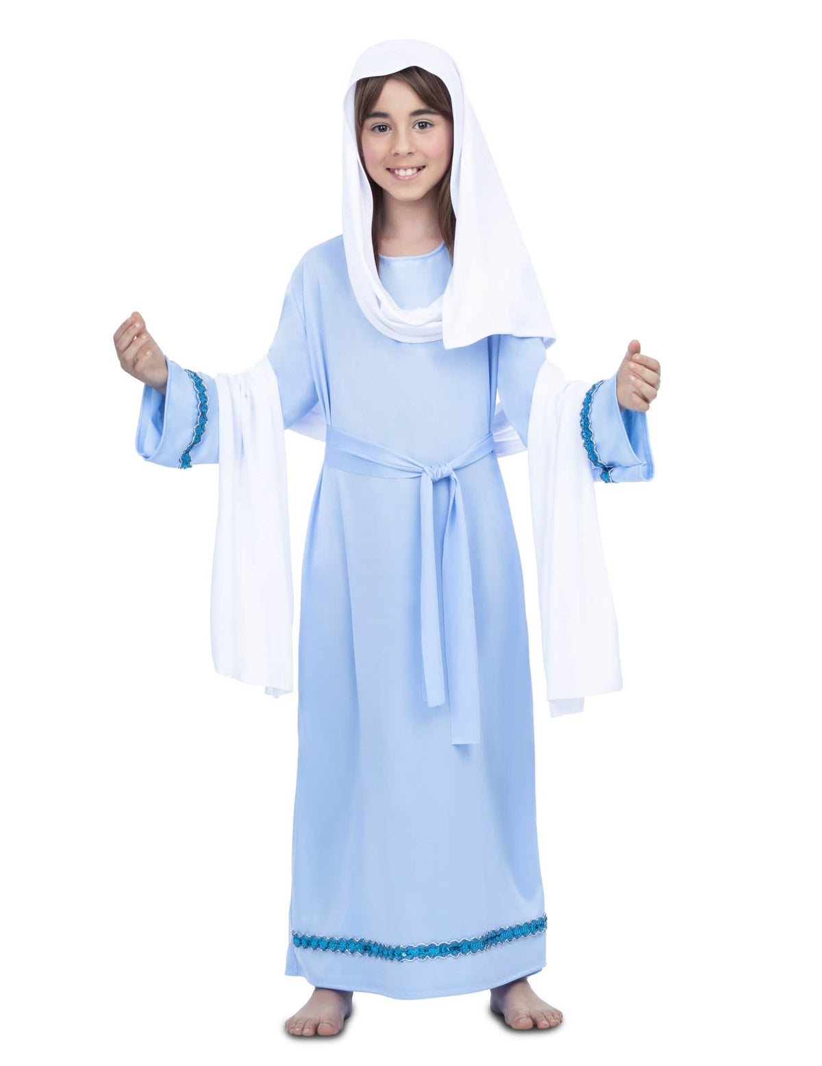 Fato de Virgem Maria para menina azul e branco